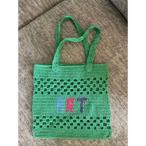 Venessa Arizaga Art Crochet Tote Bag Womens Green 100% Cotton Boho Colorful
